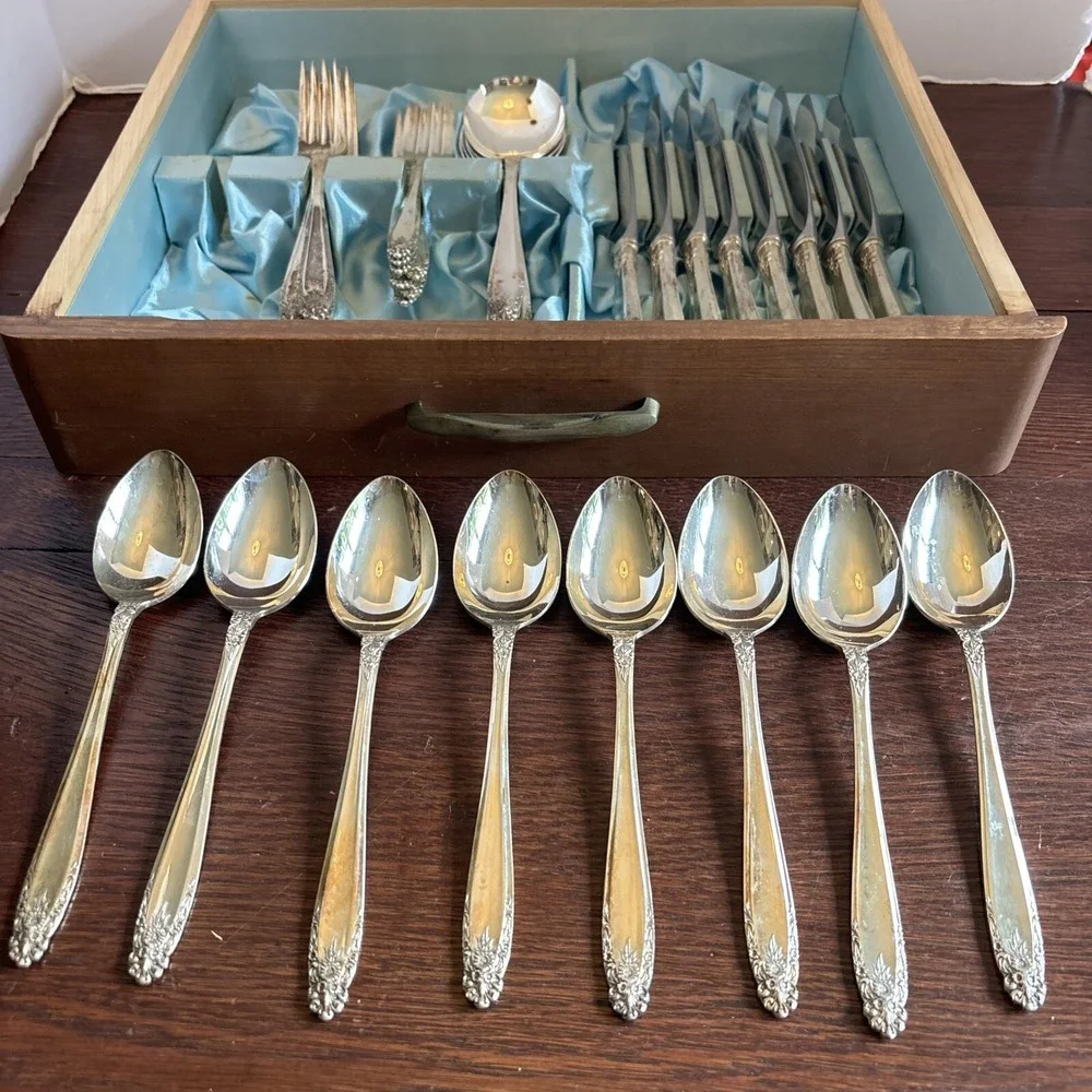 Vtg‎ Eldan Nickel Silver  ELD15 Prelude Flatware Set Service For 8 Storage Chest